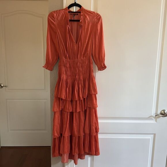 Maje Ruffle Midi dress Rust color size‎ 6 NWOT - Picture 9 of 10